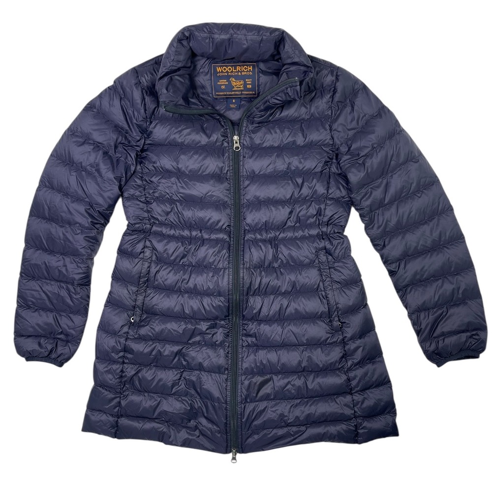 Woolrich Quilted Down Filled Puffer Coat Navy Women's Sz S Thin Lightweight